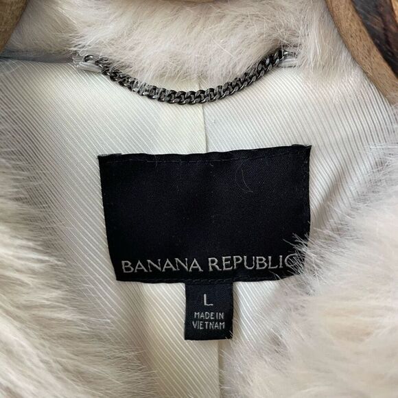 Banana Republic Faux Fur Bomber Jacket Mob Wife L - Picture 9 of 11